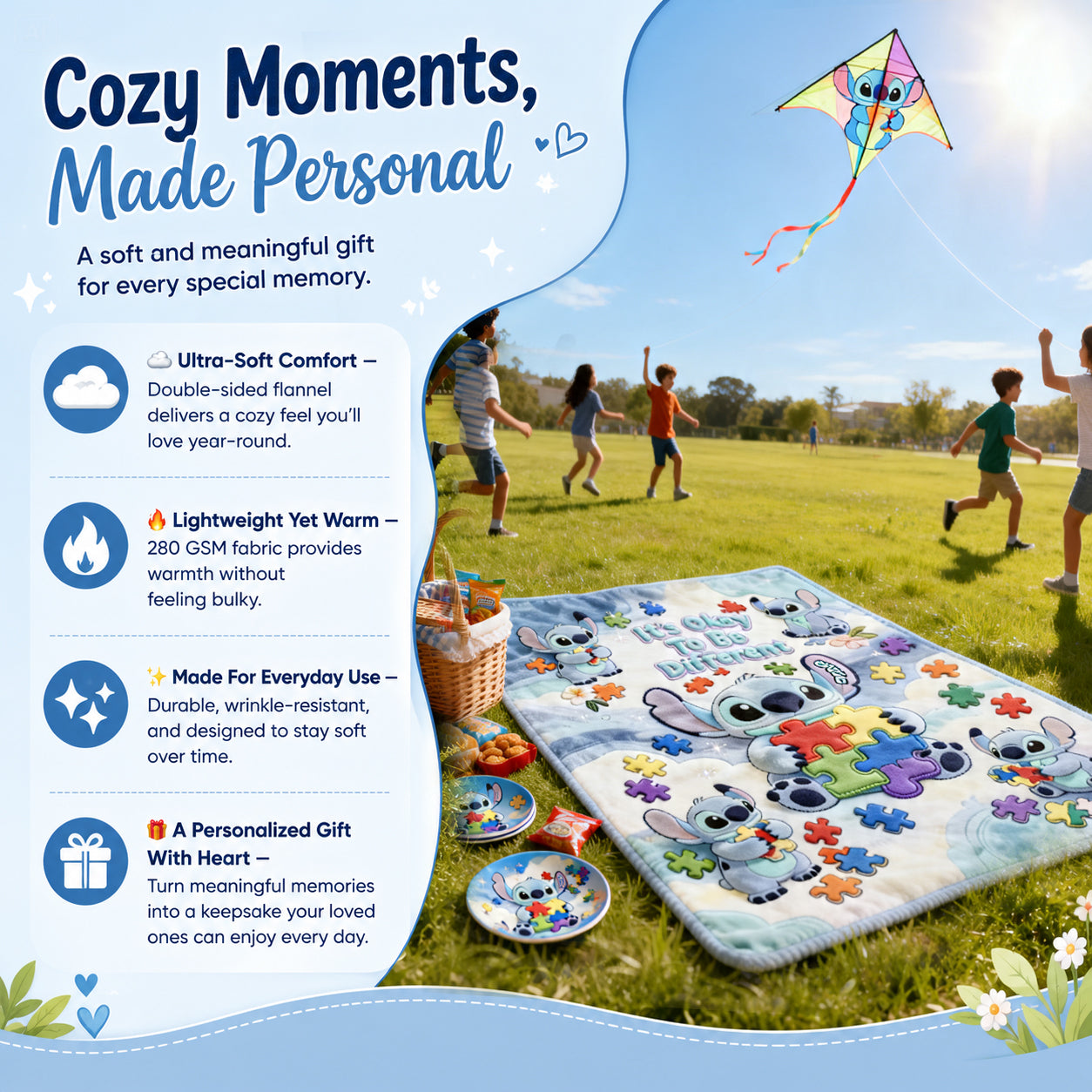 Personalized Autism Awareness Blanket Soft Flannel Gift for Kids Blanket GradoCreations