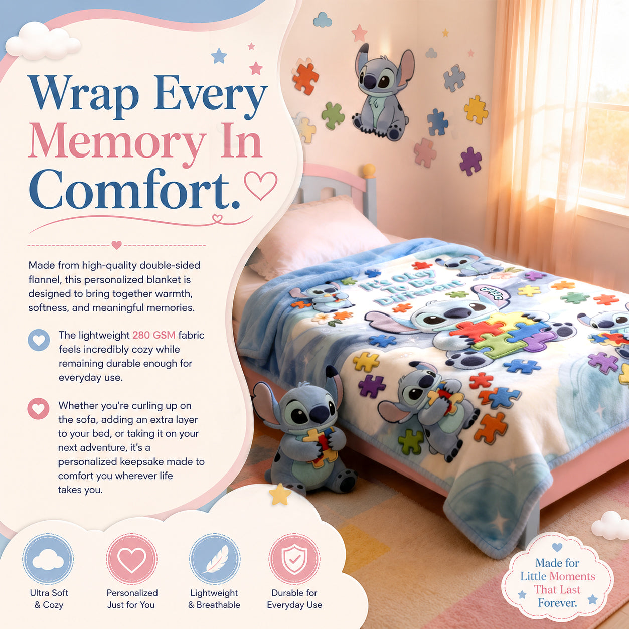 Personalized Autism Awareness Blanket Soft Flannel Gift for Kids Blanket GradoCreations