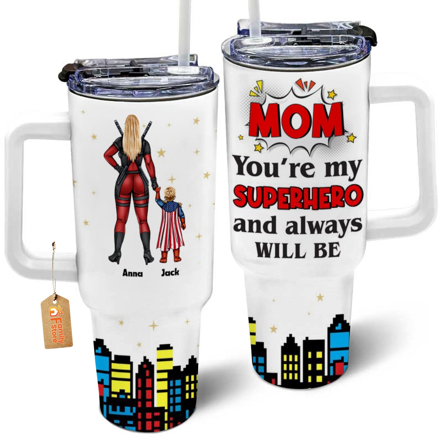 Personalized 40oz Superhero Tumbler Cup Gift for Mom