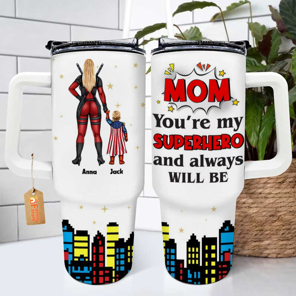 Personalized 40oz Superhero Tumbler Cup Gift for Mom