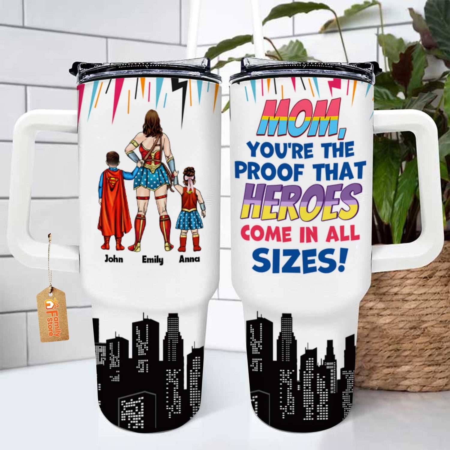 Personalized Superhero Mom Tumbler with Straw Custom Name Gift for Mom