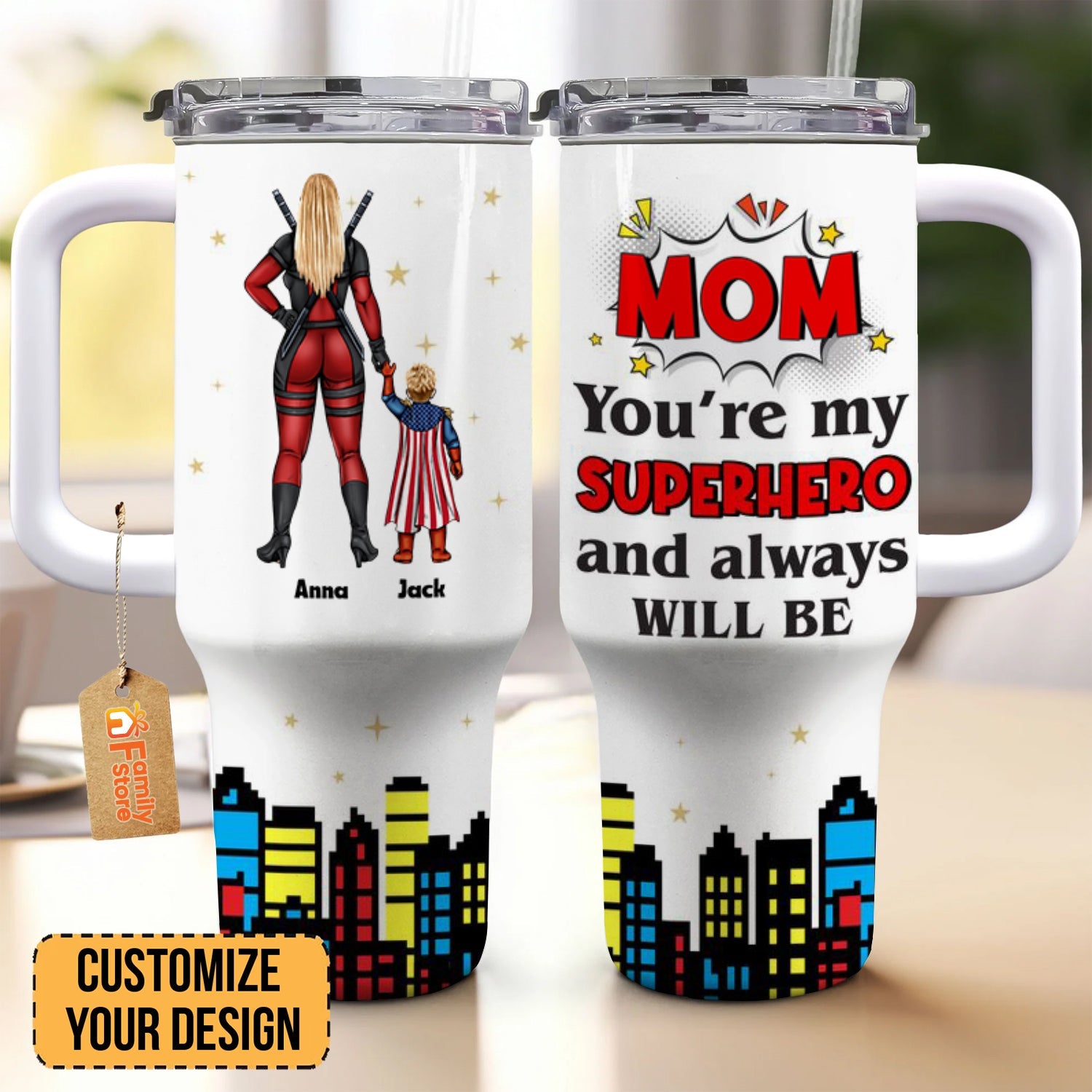 Personalized 40oz Superhero Tumbler Cup Gift for Mom