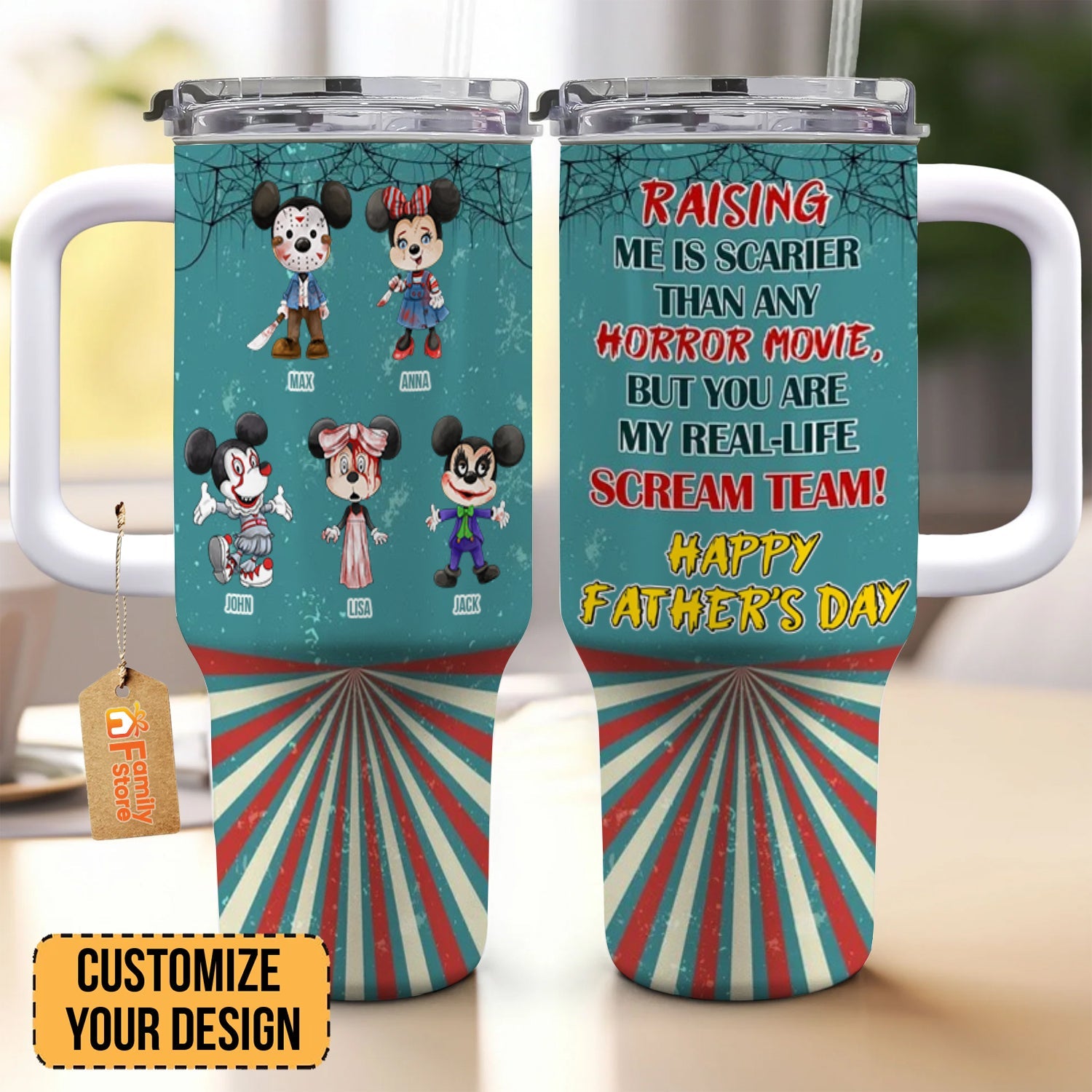 Personalized 40oz Tumbler with Horror Theme for Parents - Custom Family Gift