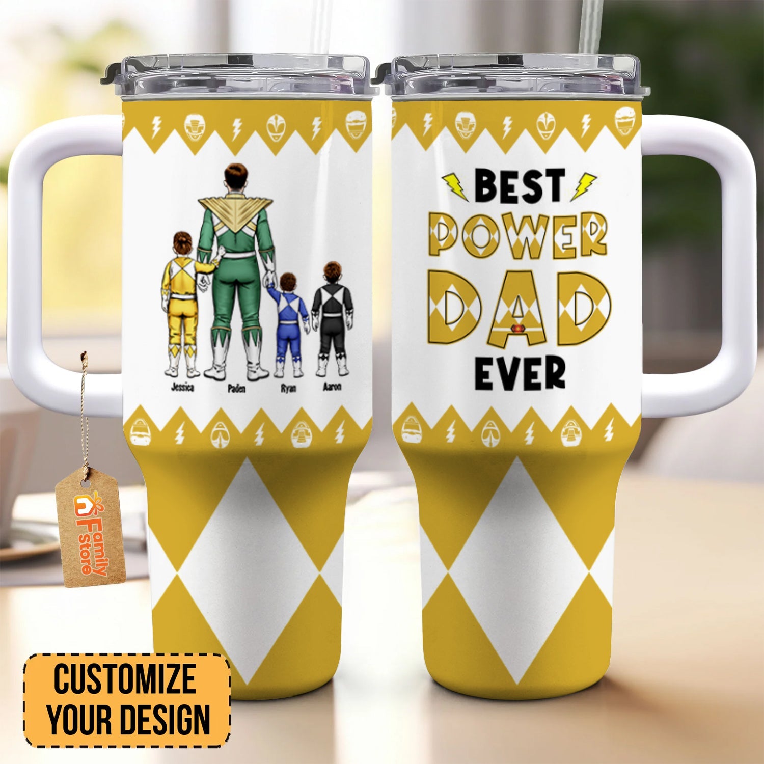 Personalized Power Ranger Tumbler Cup Gift for Dad - 40oz with Straw