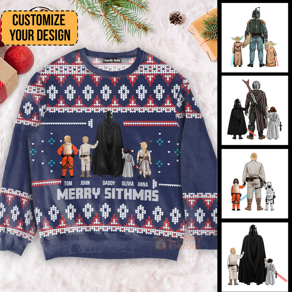Personalized Darth Santa Sweatshirt Custom Family Names Gift for Dad