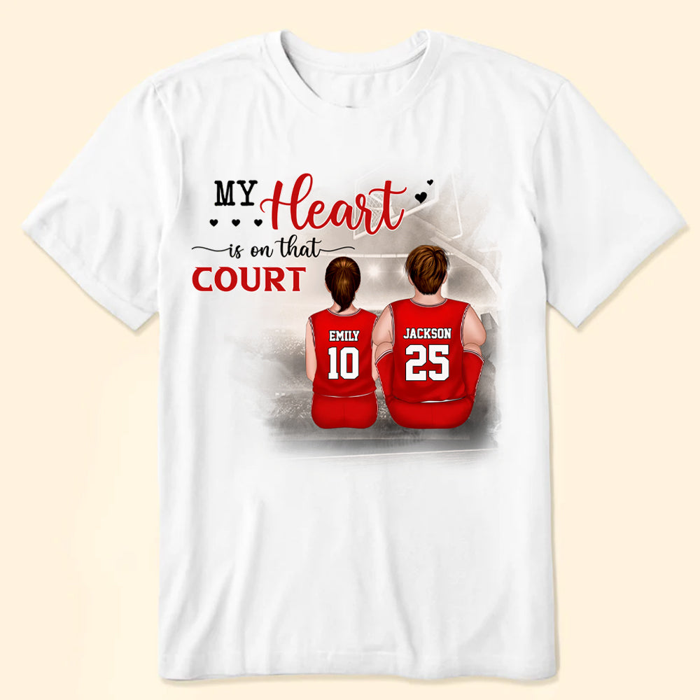 Personalized Basketball T-Shirt Gift for Family | My Heart Is On That Court