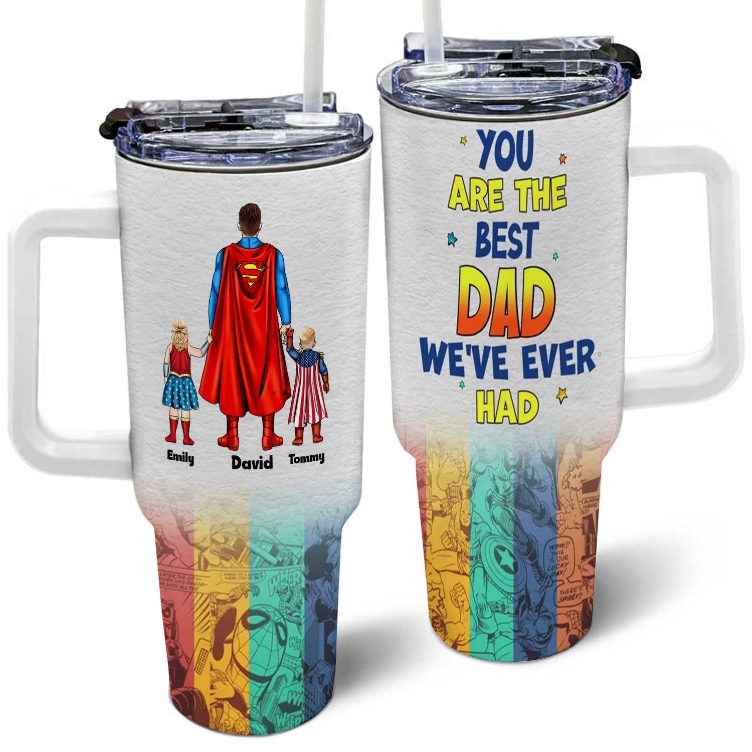 Personalized Superhero 40oz Tumbler Gift for Dad with Straw Tumbler GradoCreations