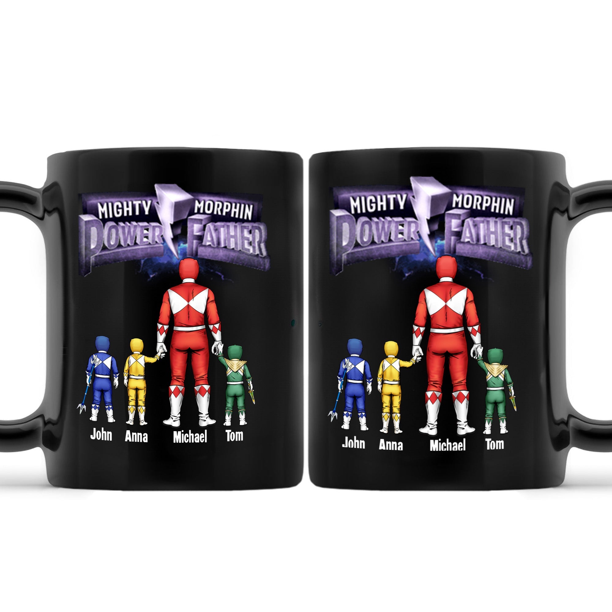 Personalized Black Mug for Dad with Superhero Design - Father's Day Gift