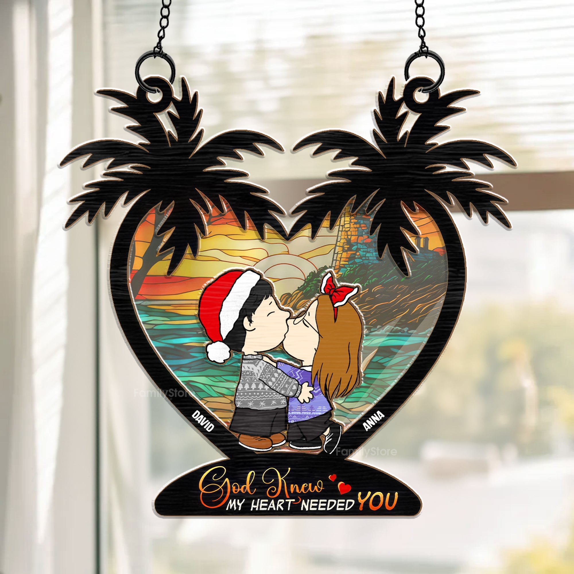 Personalized Window Hanging Suncatcher with Love Quote Gift for Couple