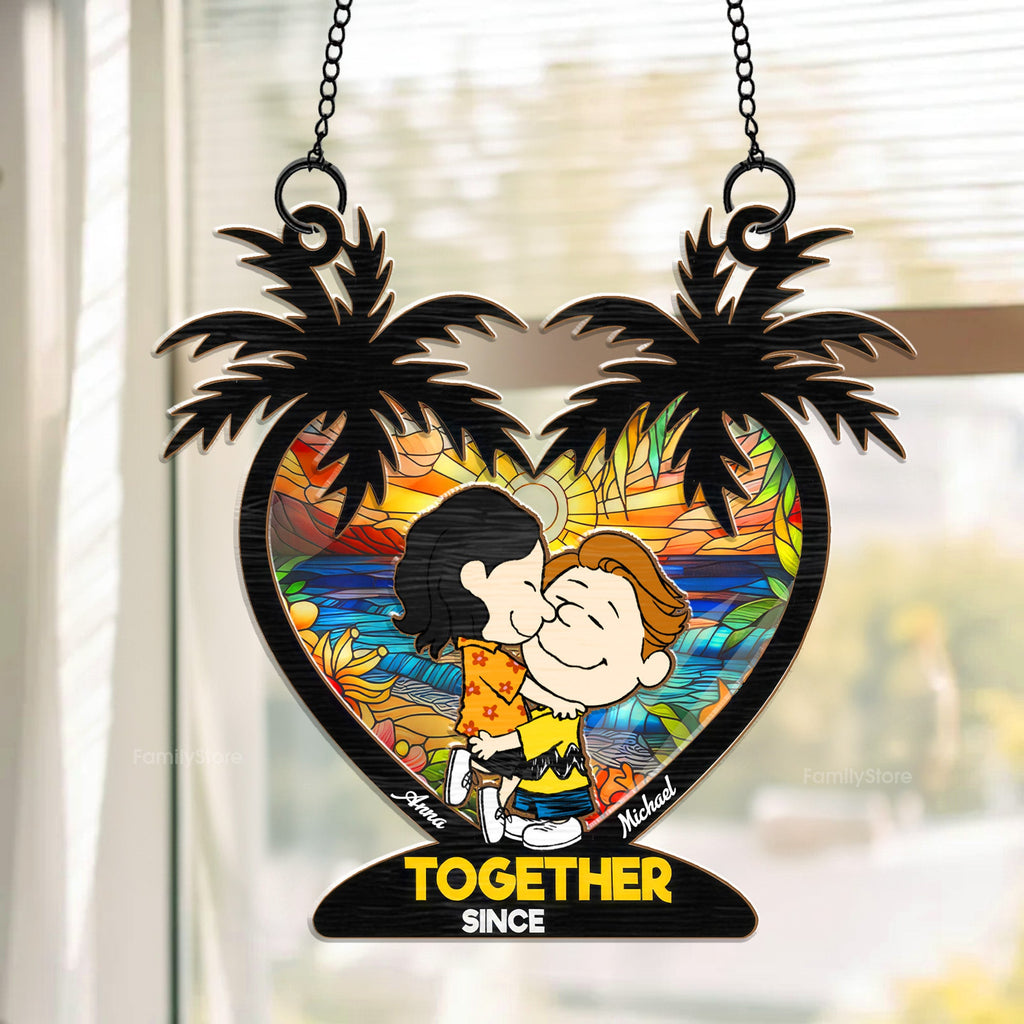 Personalized Palm Tree Suncatcher Ornament Custom Couple Gift