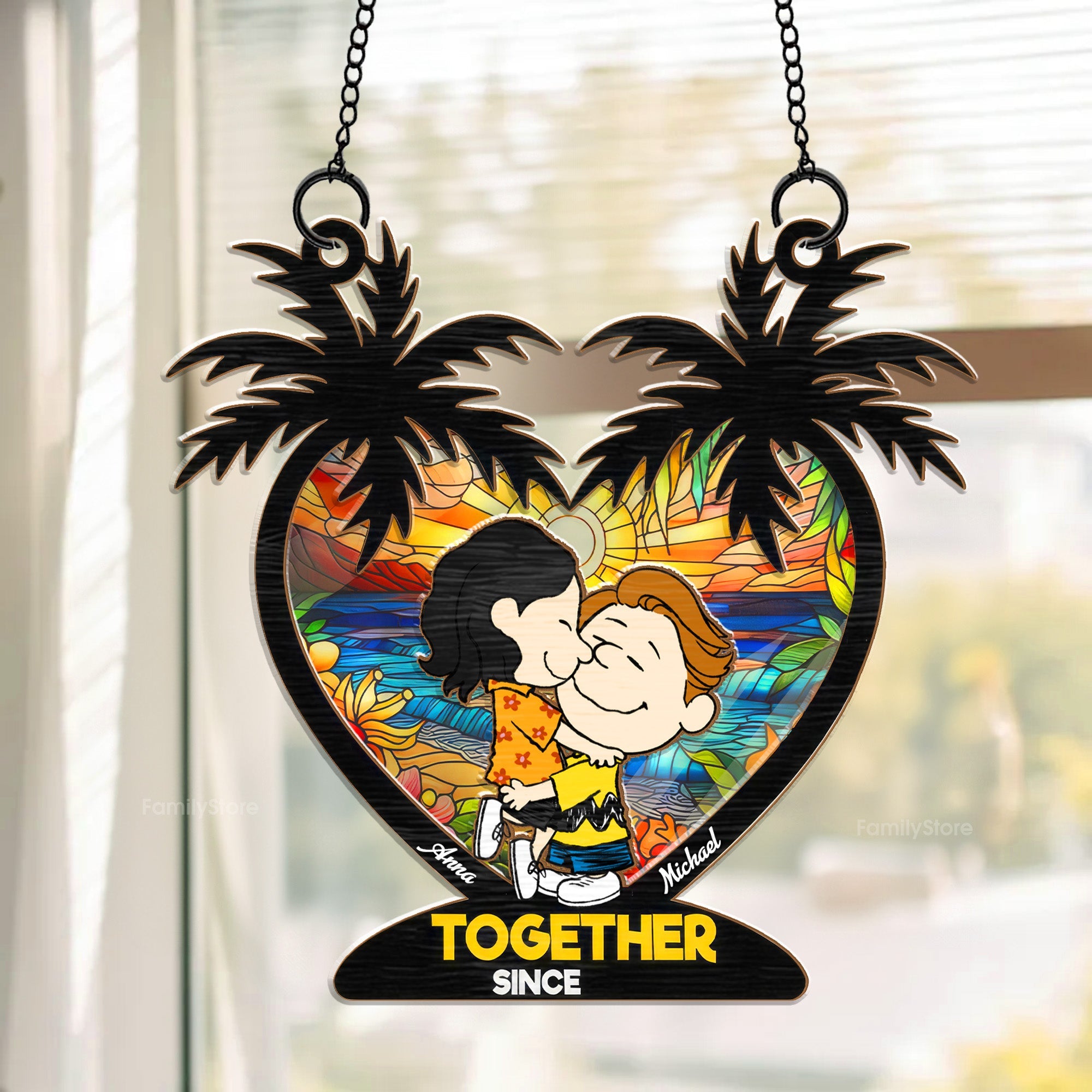 Personalized Palm Tree Suncatcher Ornament Custom Couple Gift