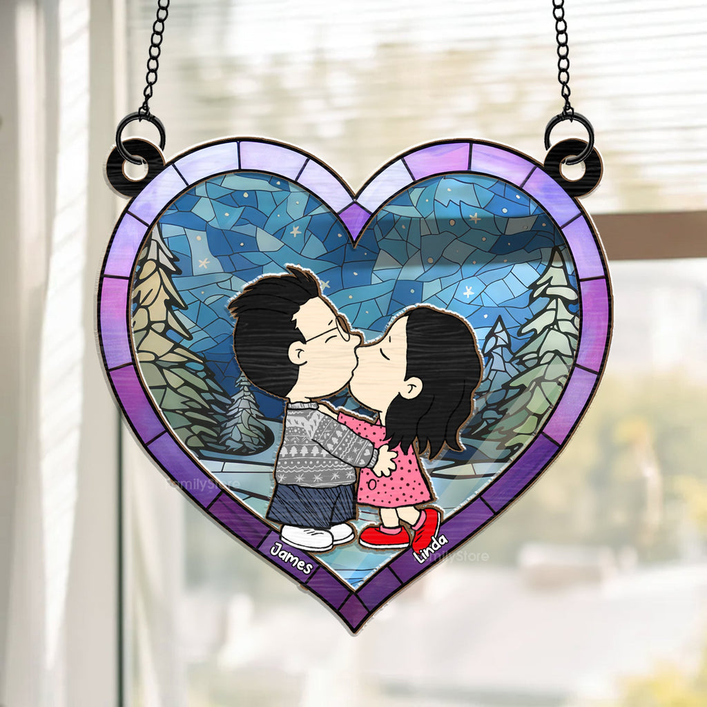 Personalized Heart Shaped Suncatcher Gift for Couples