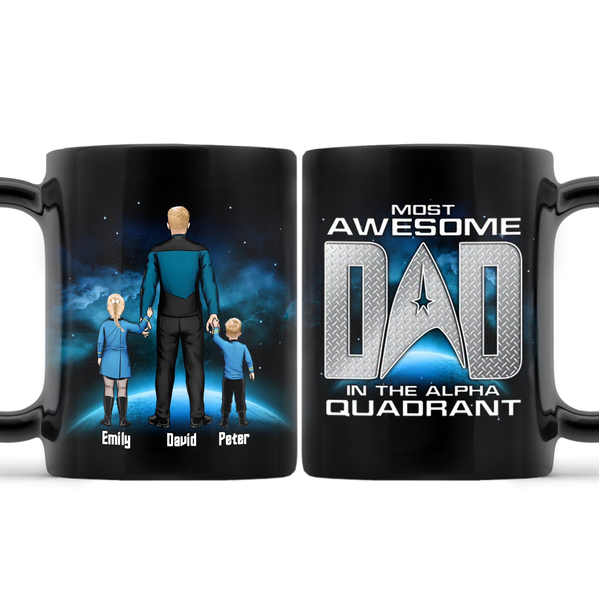 Personalized Black Mug Most Awesome Dad in Alpha Quadrant Gift