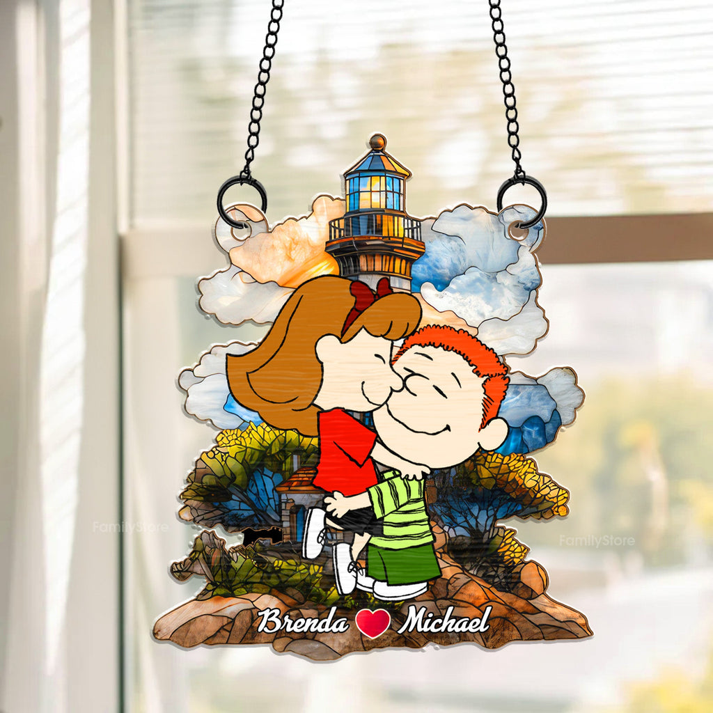Personalized Cartoon Family Suncatcher Window Ornament Gift for Couple