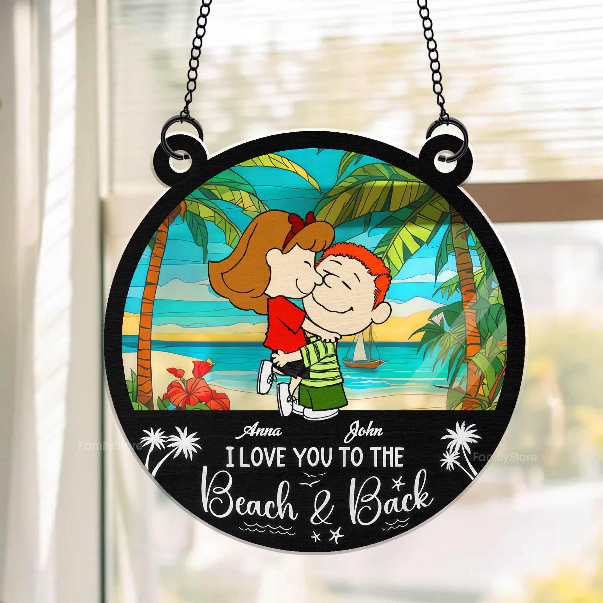 Personalized Beach Themed Suncatcher Ornament for Couples Gift