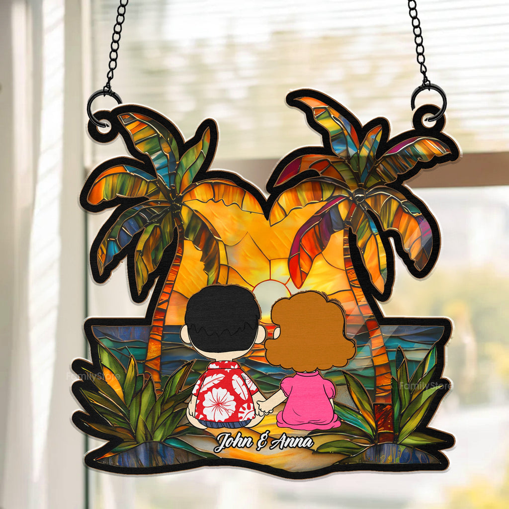 Personalized Window Hanging Suncatcher Ornament for Couples - Custom Name Beach Decor Gift