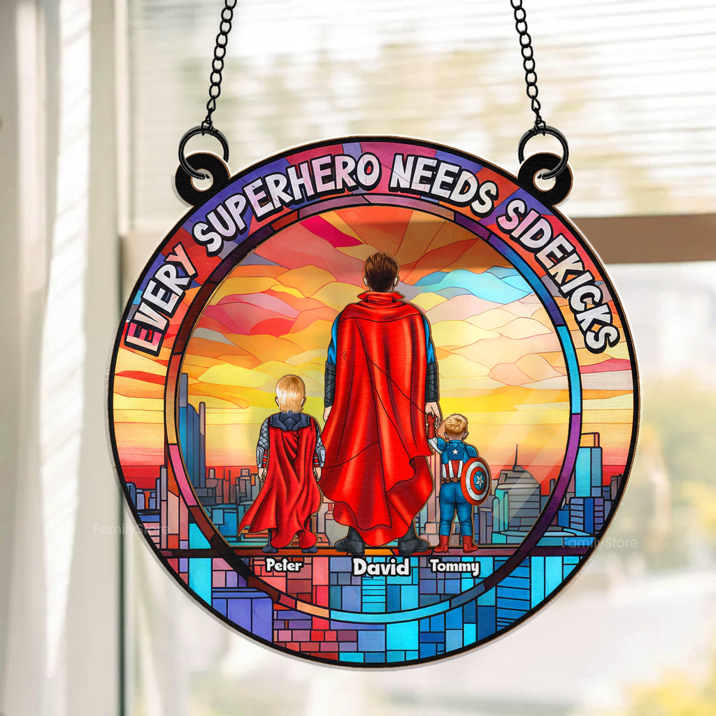 Personalized Superhero Sidekick Window Suncatcher Ornament Gift for Dad