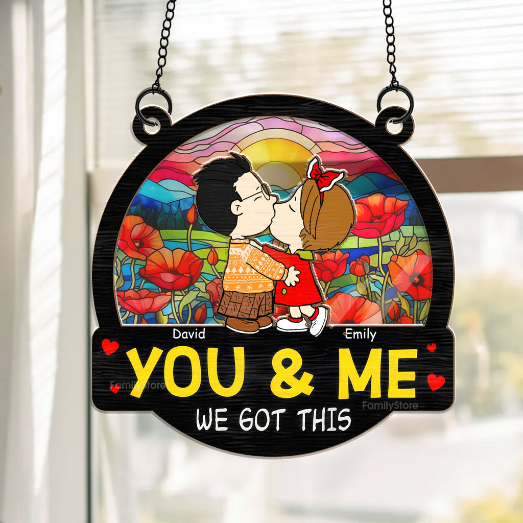 Personalized Kissing You In The Sunset Suncatcher Gift for Couple Anniversary