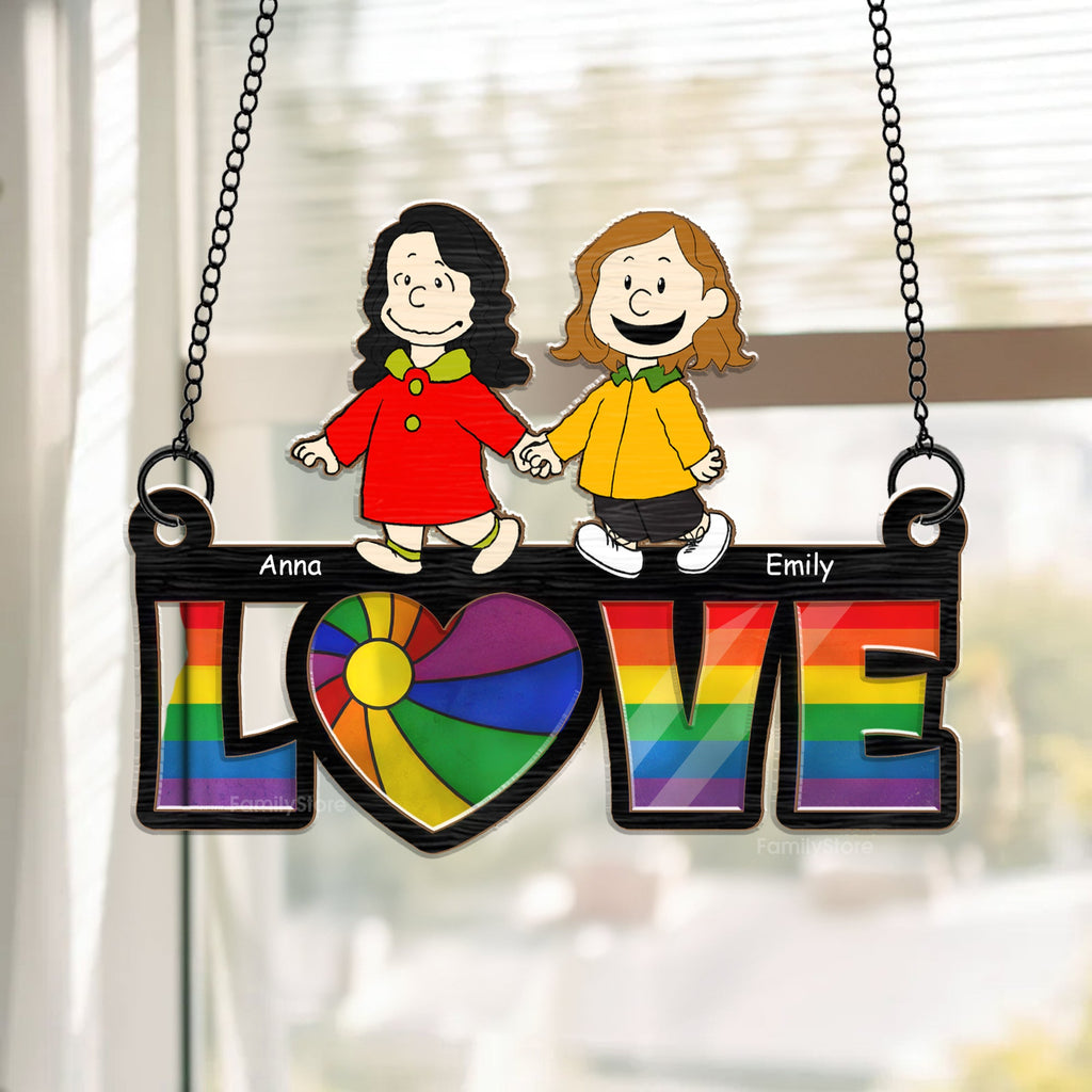 Personalized Love Is Love Suncatcher Ornament Gift for Couple