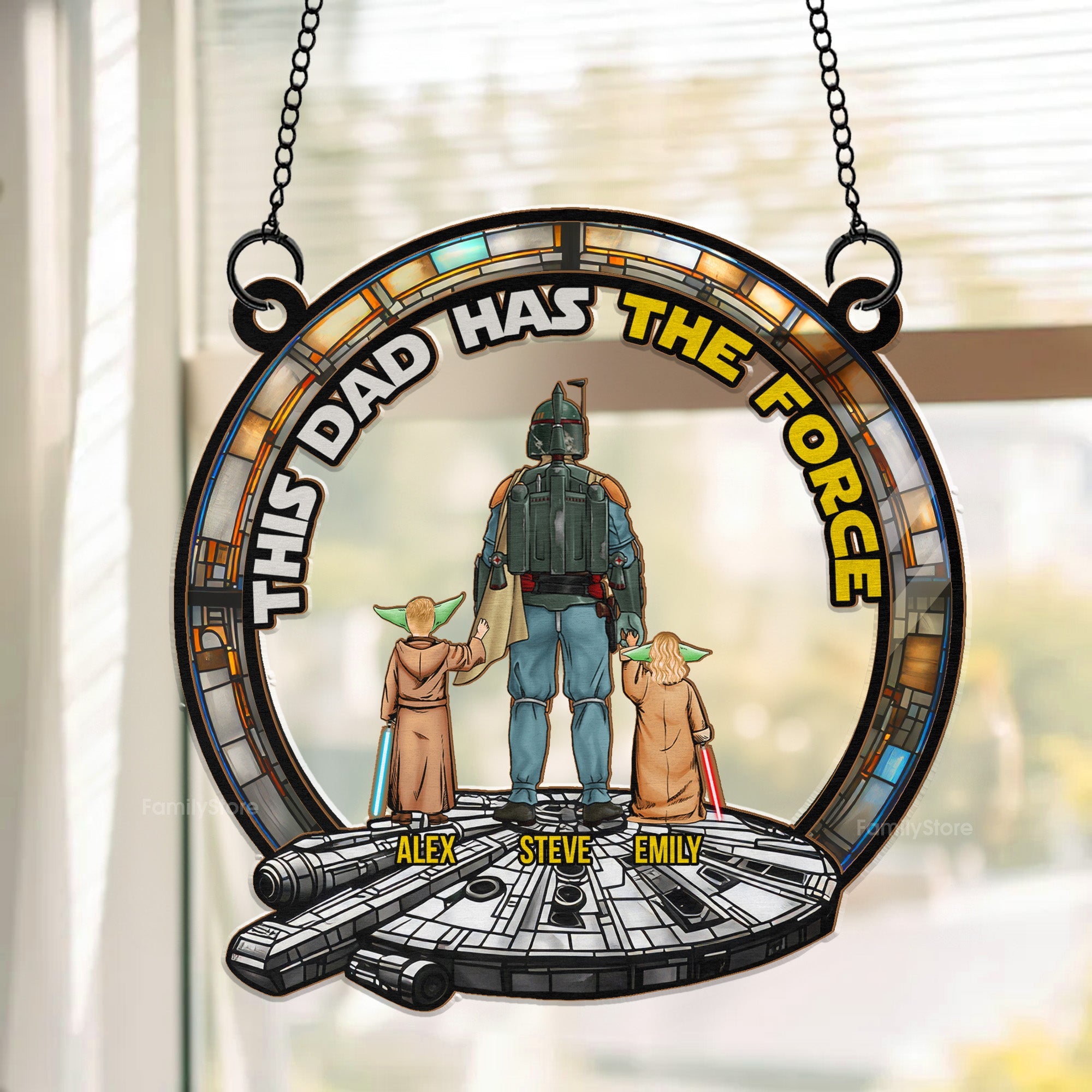 Personalized Window Hanging Suncatcher Ornament for Dad with Custom Names - Unique Home Decor Gift