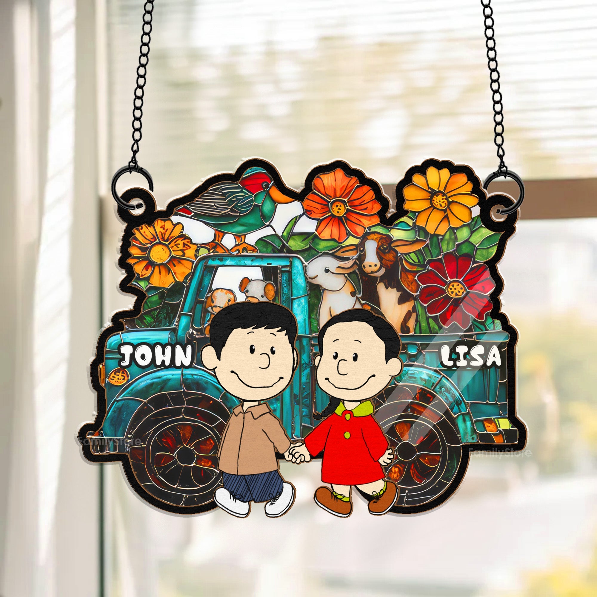 Personalized Farm Suncatcher Ornament for Couple Gift, Home Decor