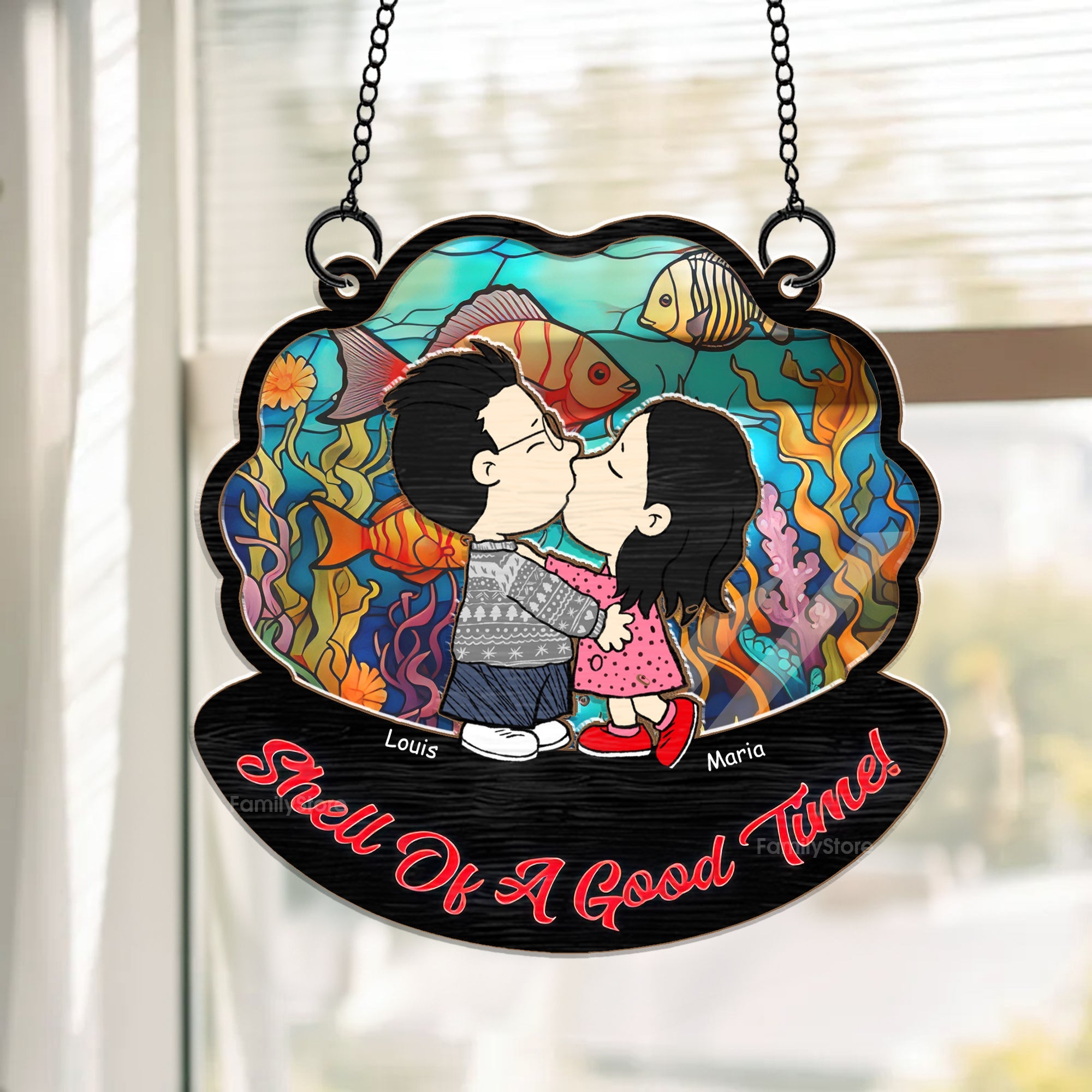 Personalized Kissing Under The Sea Shell Suncatcher Gift for Couples Anniversary