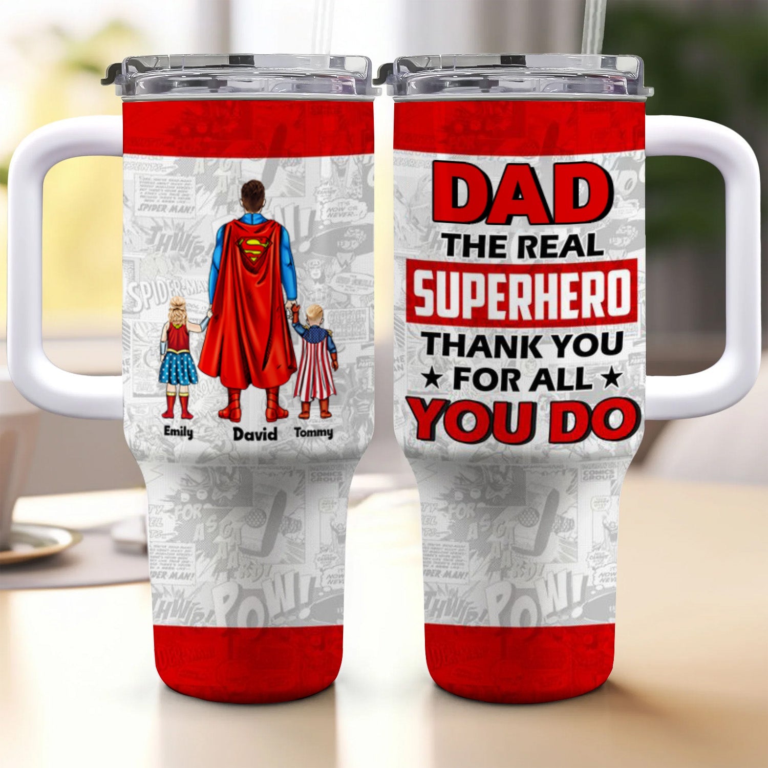 Personalized 40oz Tumbler Cup Gift for Dad Superhero Design Tumbler GradoCreations