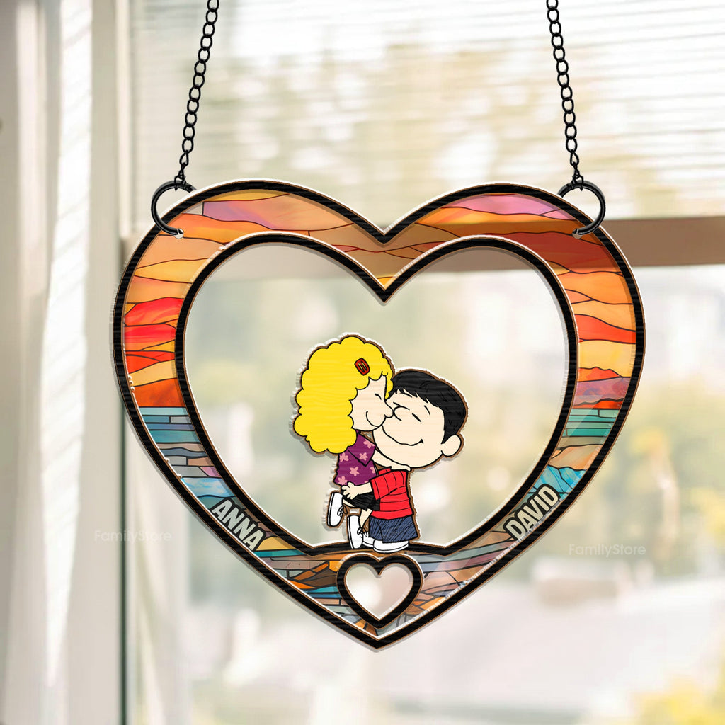Personalized Heart-Shaped Suncatcher Ornament for Couples - Wood & Acrylic | Gift for Husband or Wife
