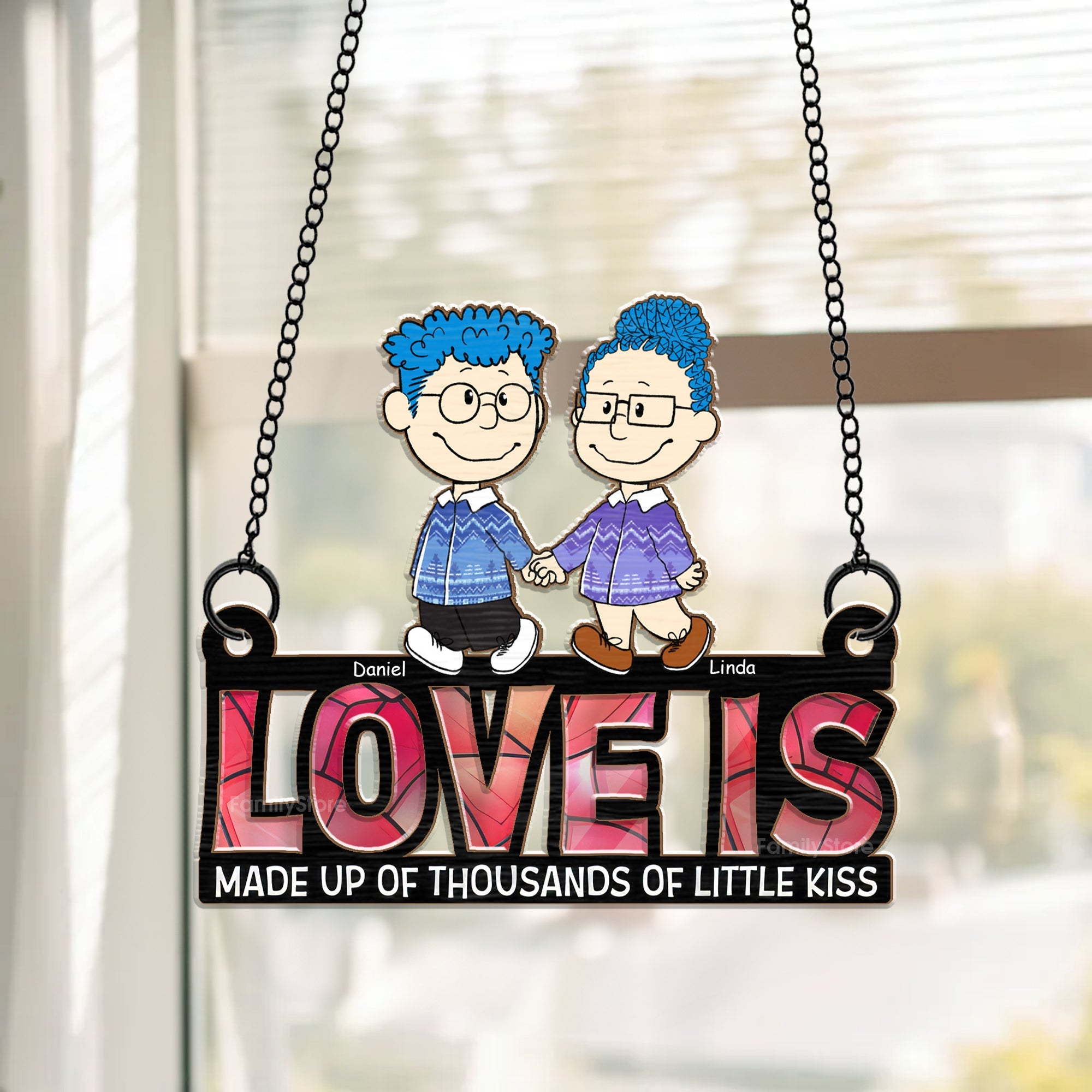 Personalized Love Is Window Hanging Suncatcher Gift for Couples
