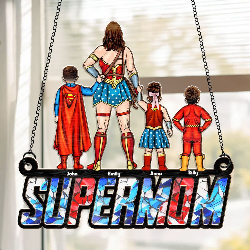 Personalized Super Mom Suncatcher Window Decor Gift for Mother