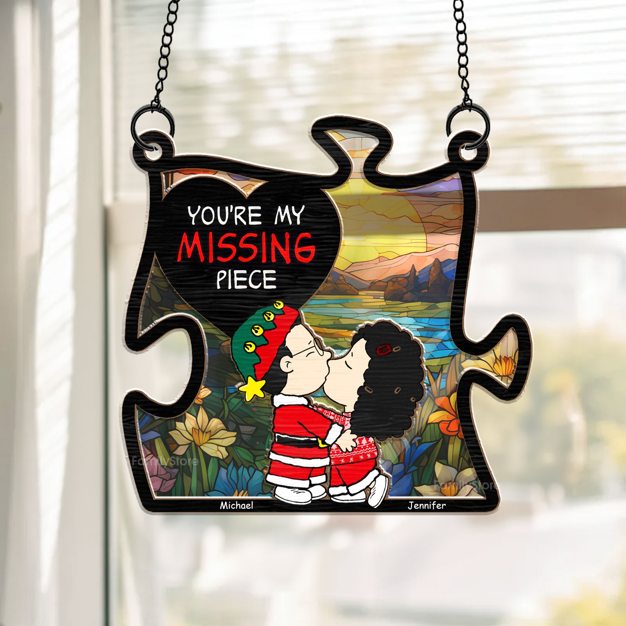 Personalized Puzzle Piece Suncatcher for Couples - Custom Name Gift for Anniversary