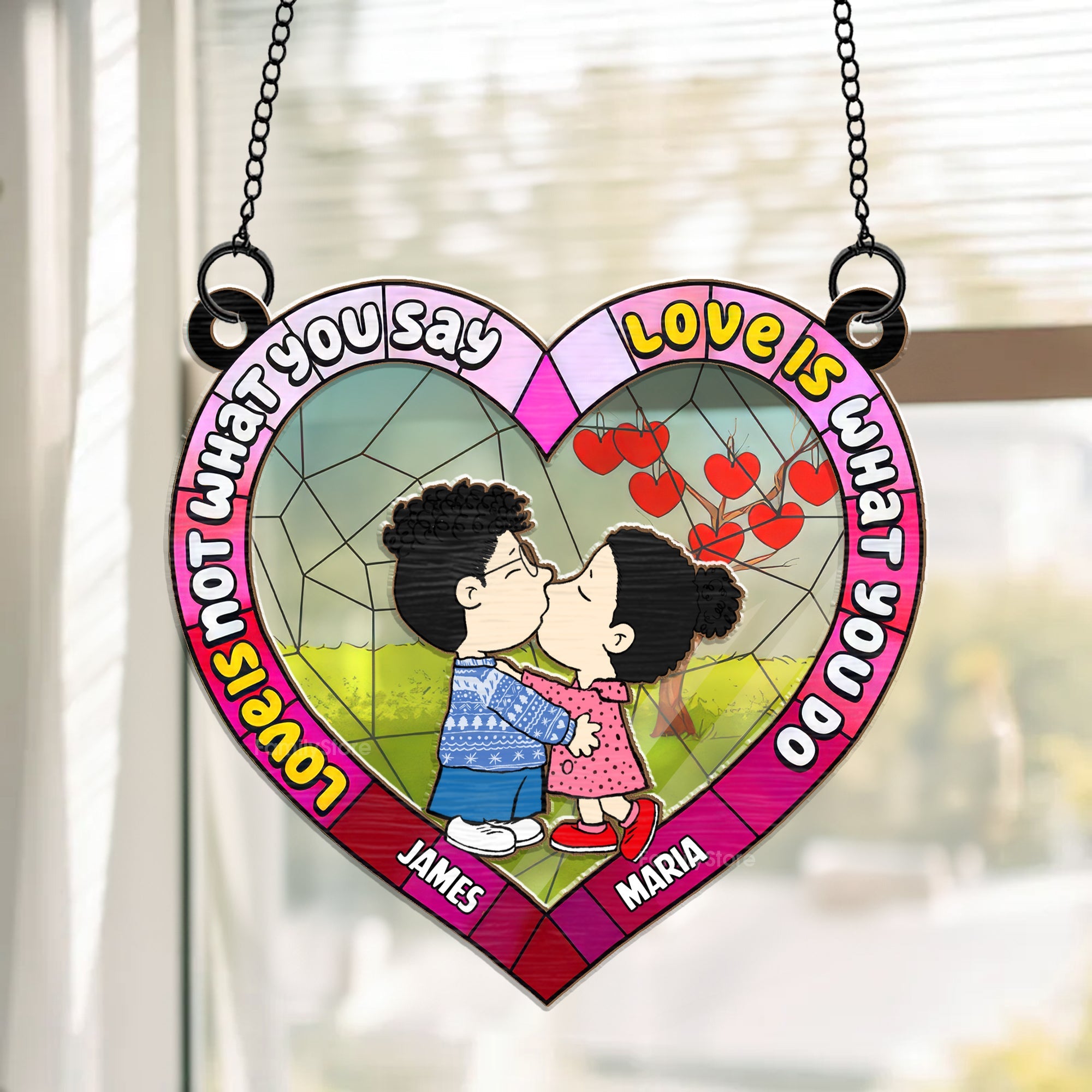 Personalized Heart Suncatcher with Quote Gift for Couple