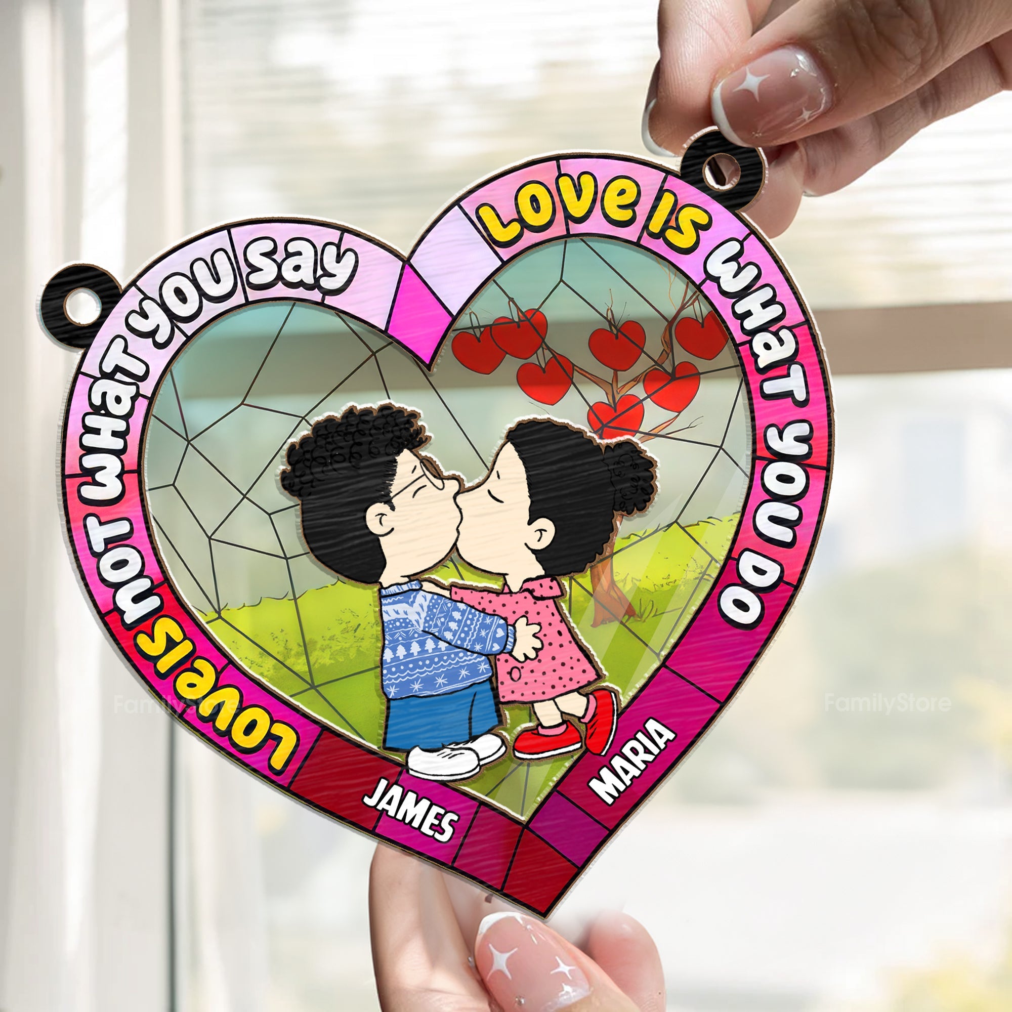 Personalized Heart Suncatcher with Quote Gift for Couple