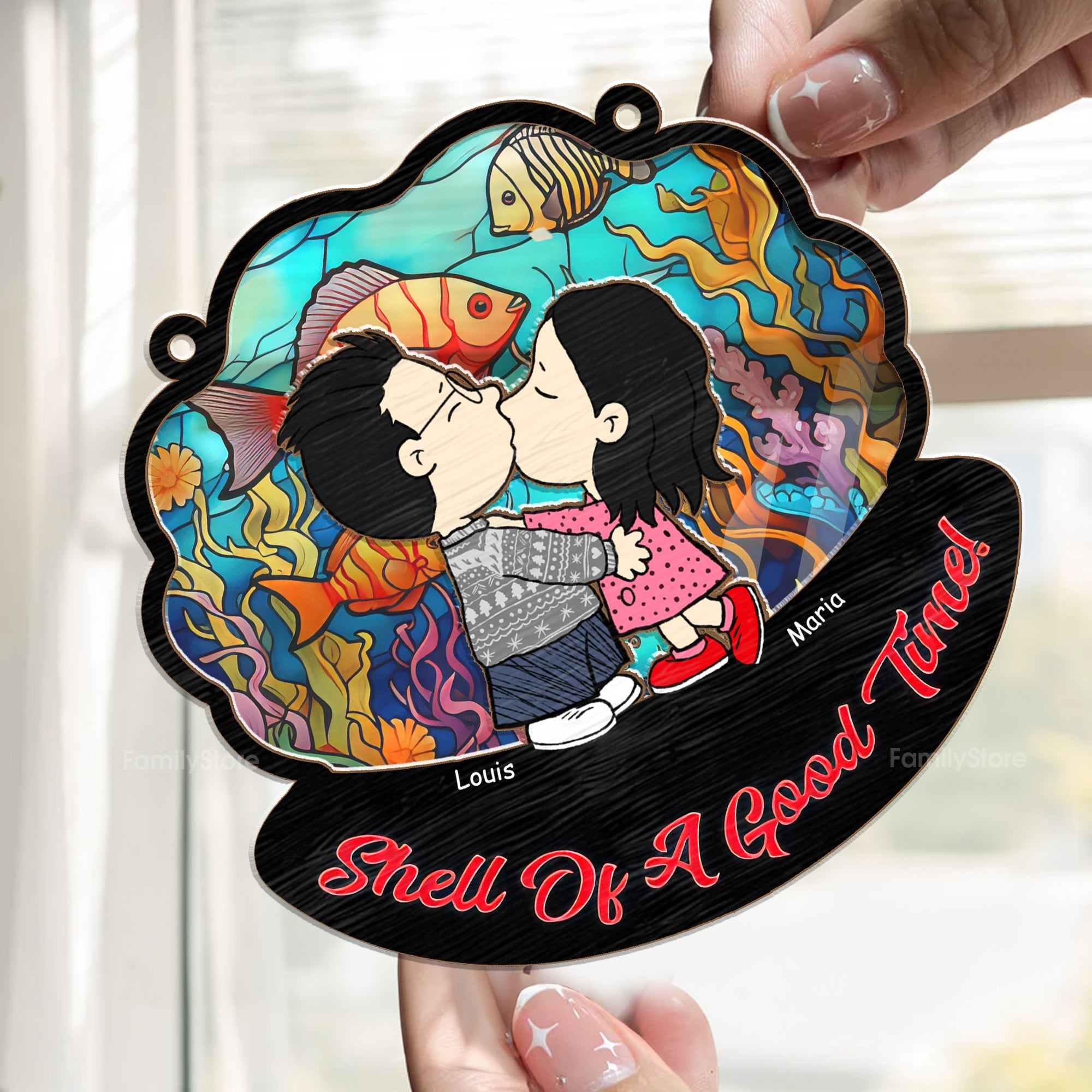 Personalized Kissing Under The Sea Shell Suncatcher Gift for Couples Anniversary