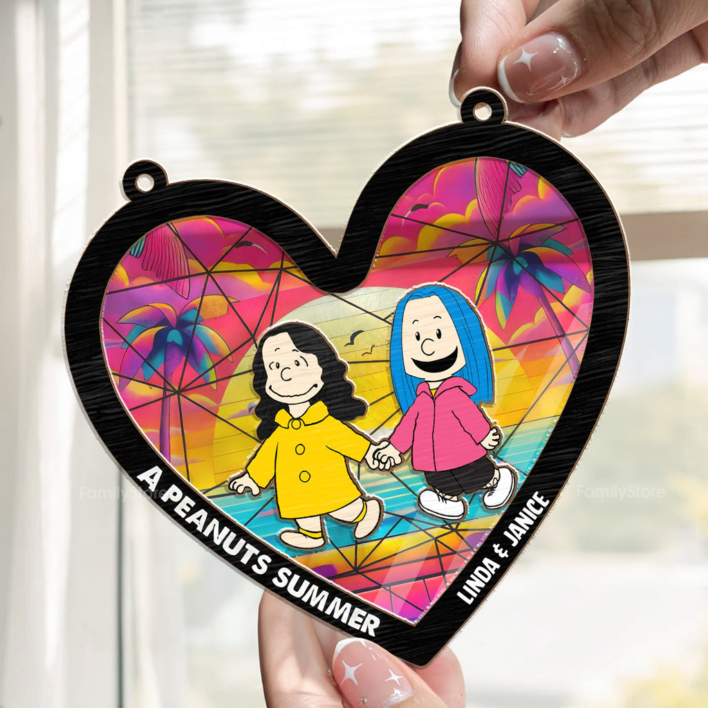 Personalized Summer Hearts Window Hanging Suncatcher Gift for Couples