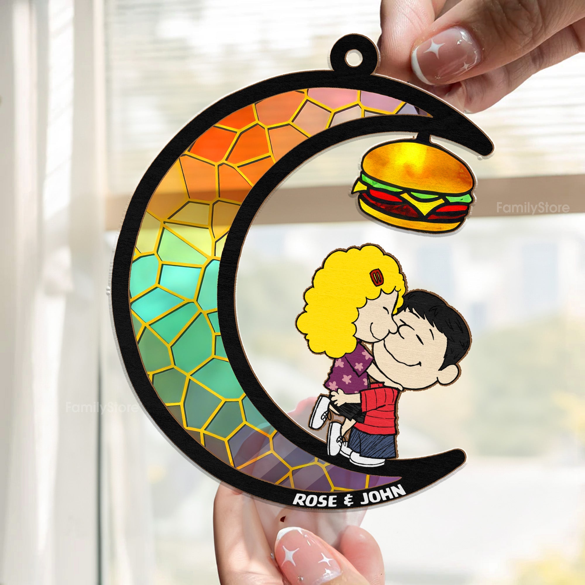 Personalized Funny Hamburger Peanut Couple Suncatcher Gift for Couples
