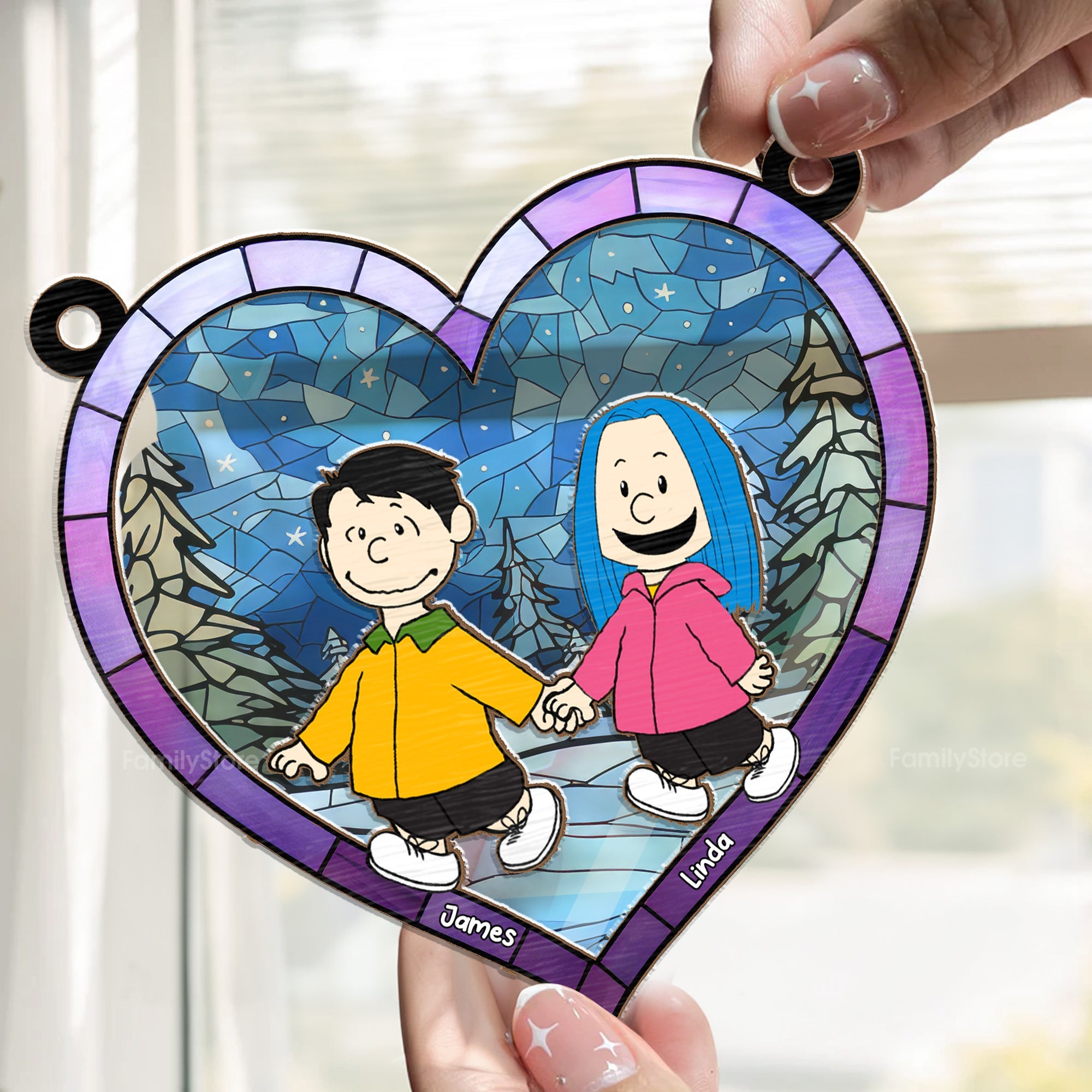 Personalized Hand In Hand Love Keepsake Window Suncatcher Gift for Couples