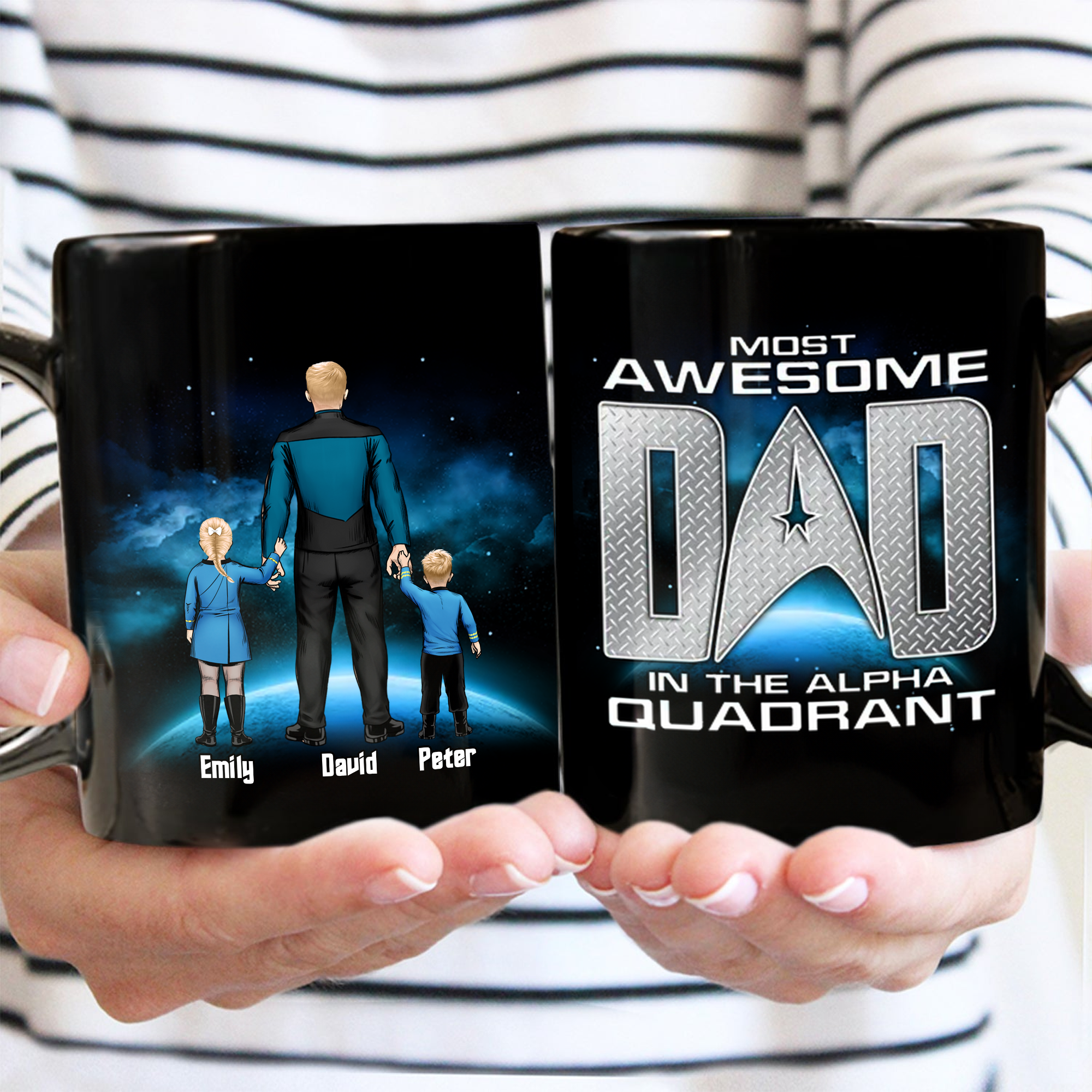 Personalized Black Mug Most Awesome Dad in Alpha Quadrant Gift