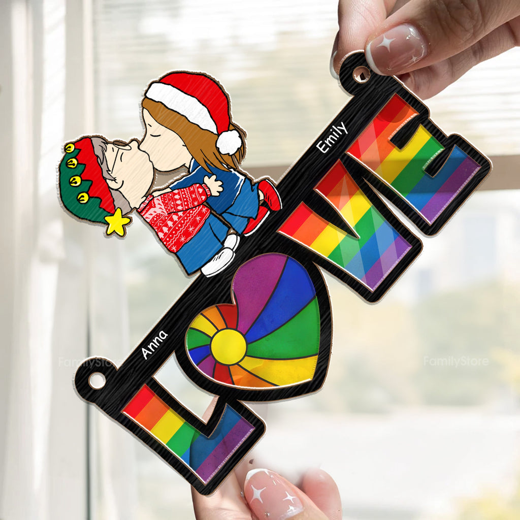 Personalized Love Is Love Suncatcher Ornament Gift for Couples