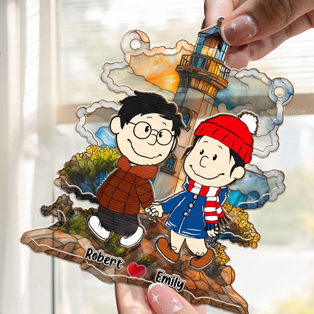Personalized Couple Sunset Lighthouse Suncatcher Gift