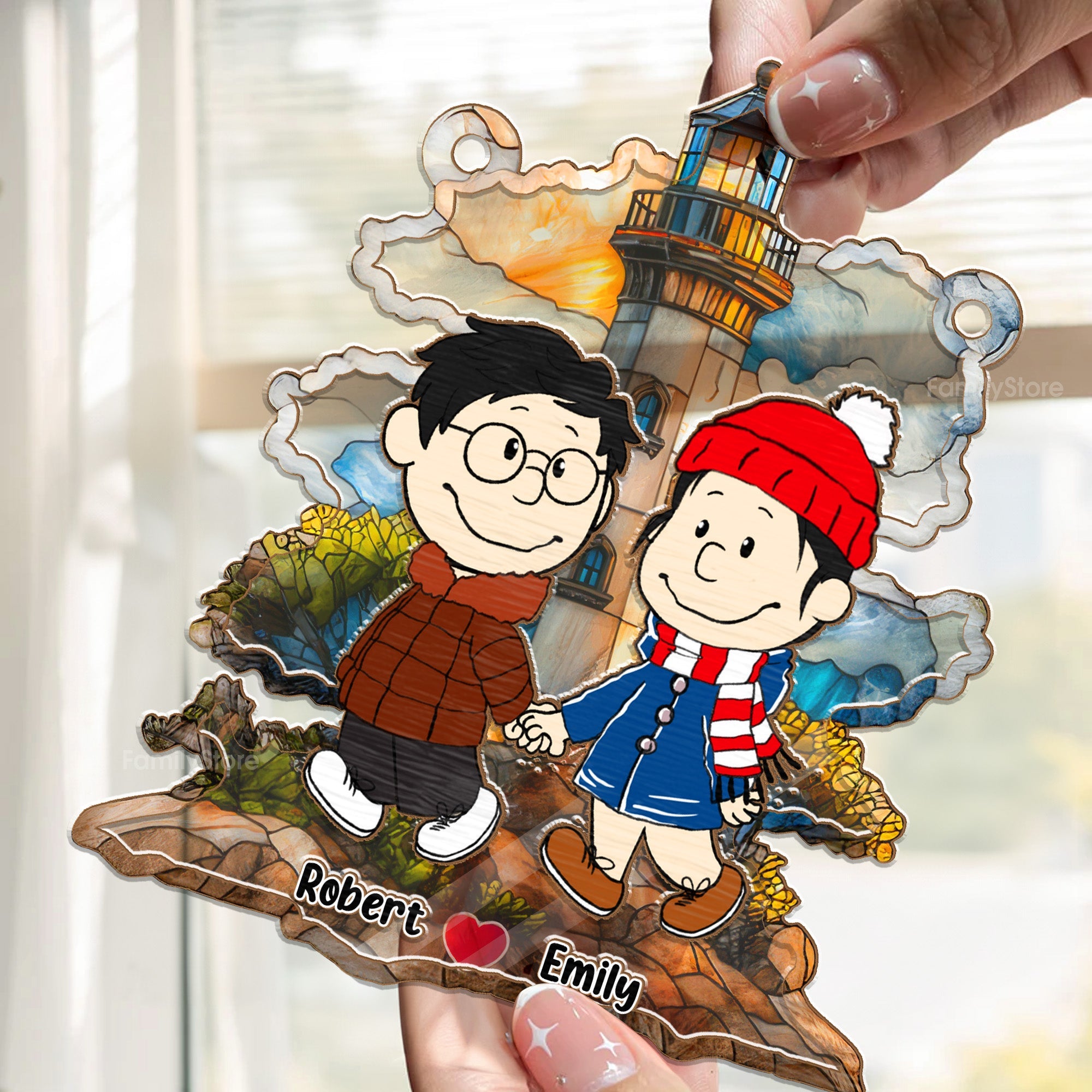 Personalized Couple Sunset Lighthouse Suncatcher Gift