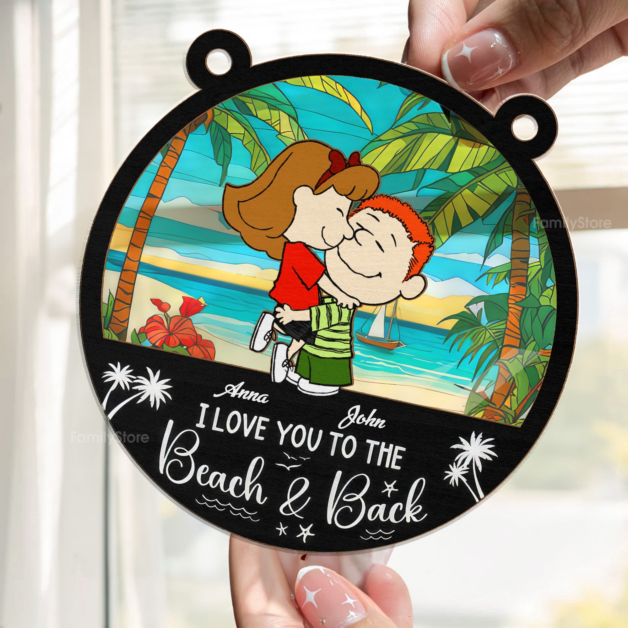 Personalized Beach Themed Suncatcher Ornament for Couples Gift