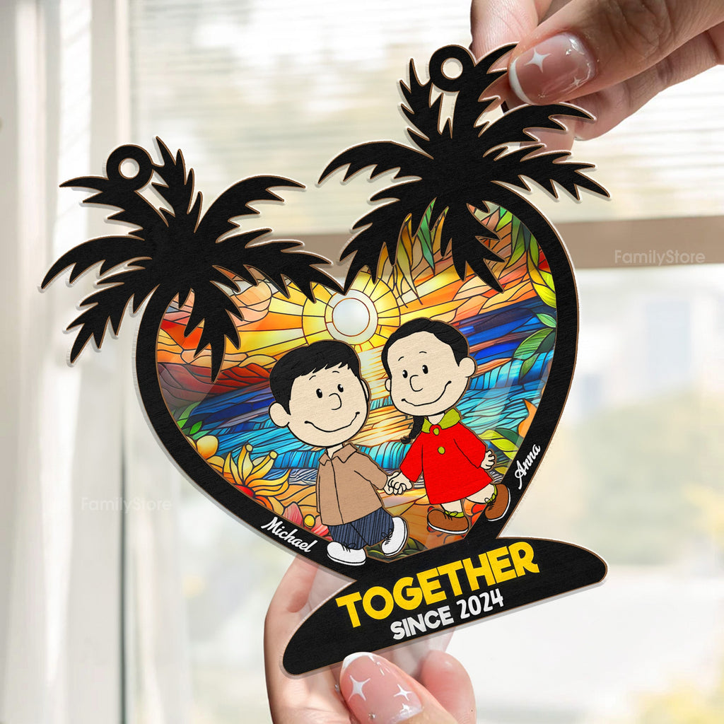 Personalized Palm Tree Suncatcher Ornament Gift for Couple Since 2024