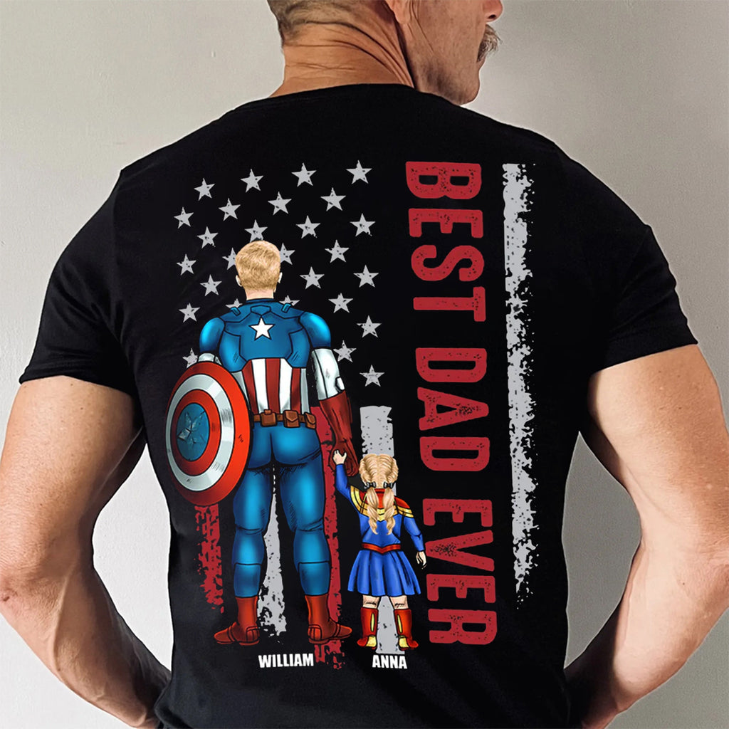 Personalized Superhero T-Shirt Best Dad Ever Gift for Dad Cotton Apparel GradoCreations