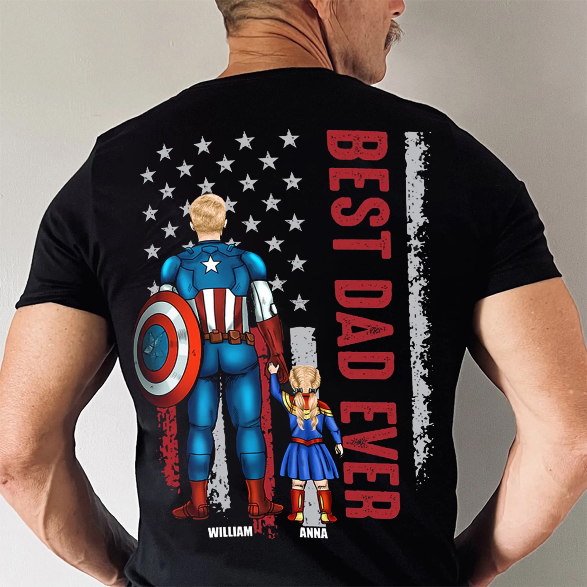 Personalized Superhero T-Shirt Best Dad Ever Gift for Dad Cotton Apparel GradoCreations