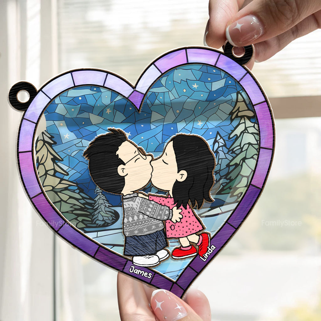 Personalized Heart Shaped Suncatcher Gift for Couples
