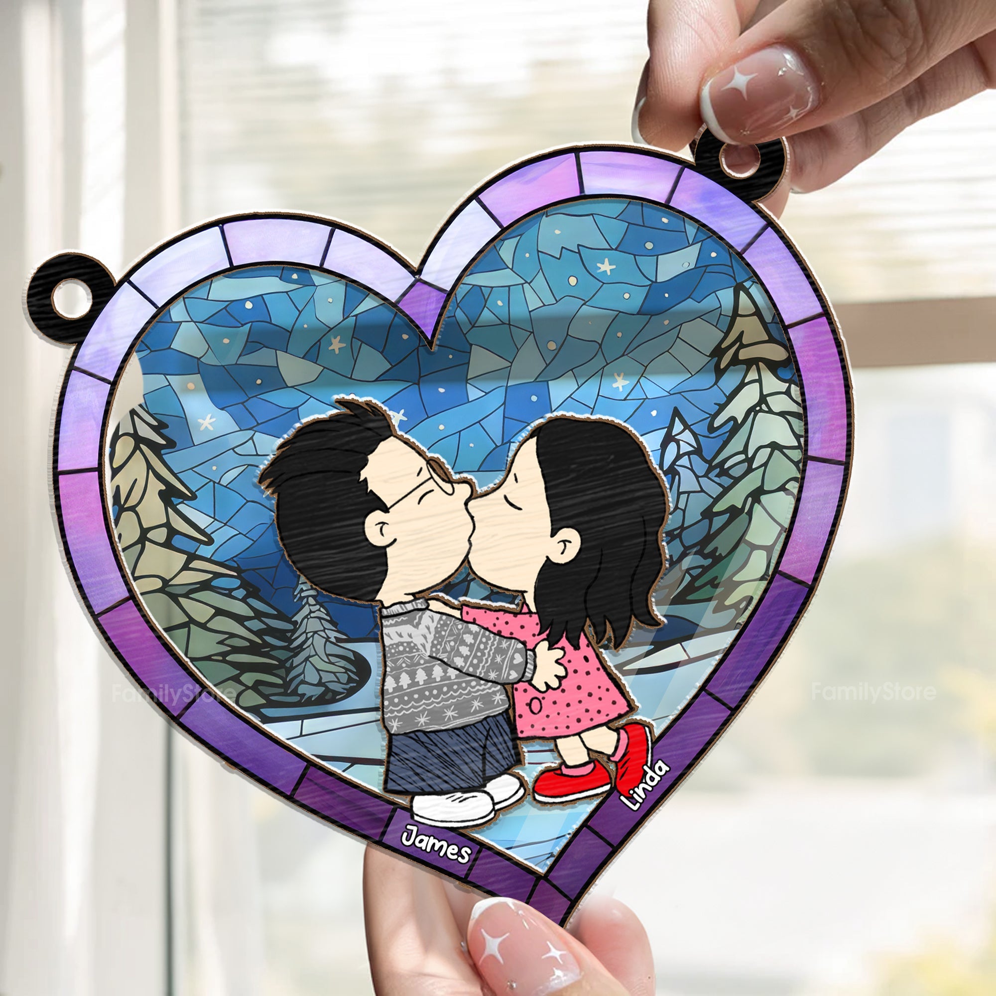 Personalized Heart Shaped Suncatcher Gift for Couples