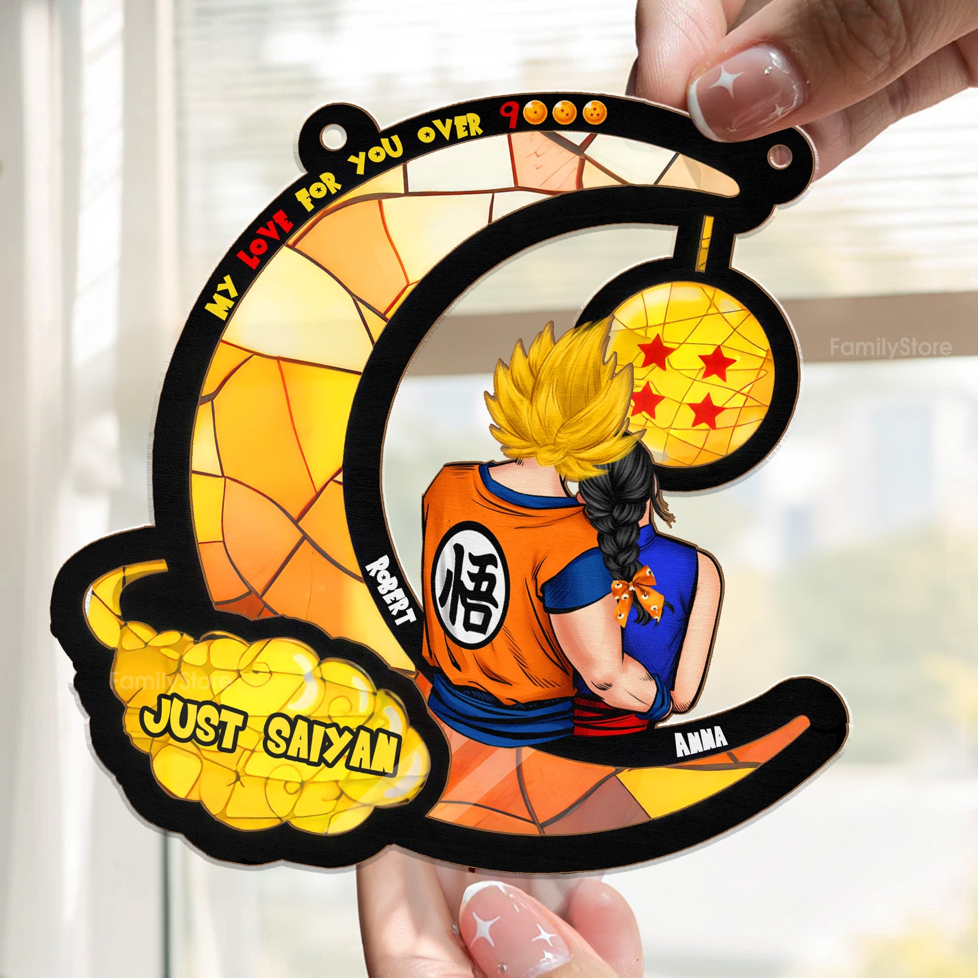 Personalized Window Hanging Suncatcher My Love Over 9000 Gift for Couple