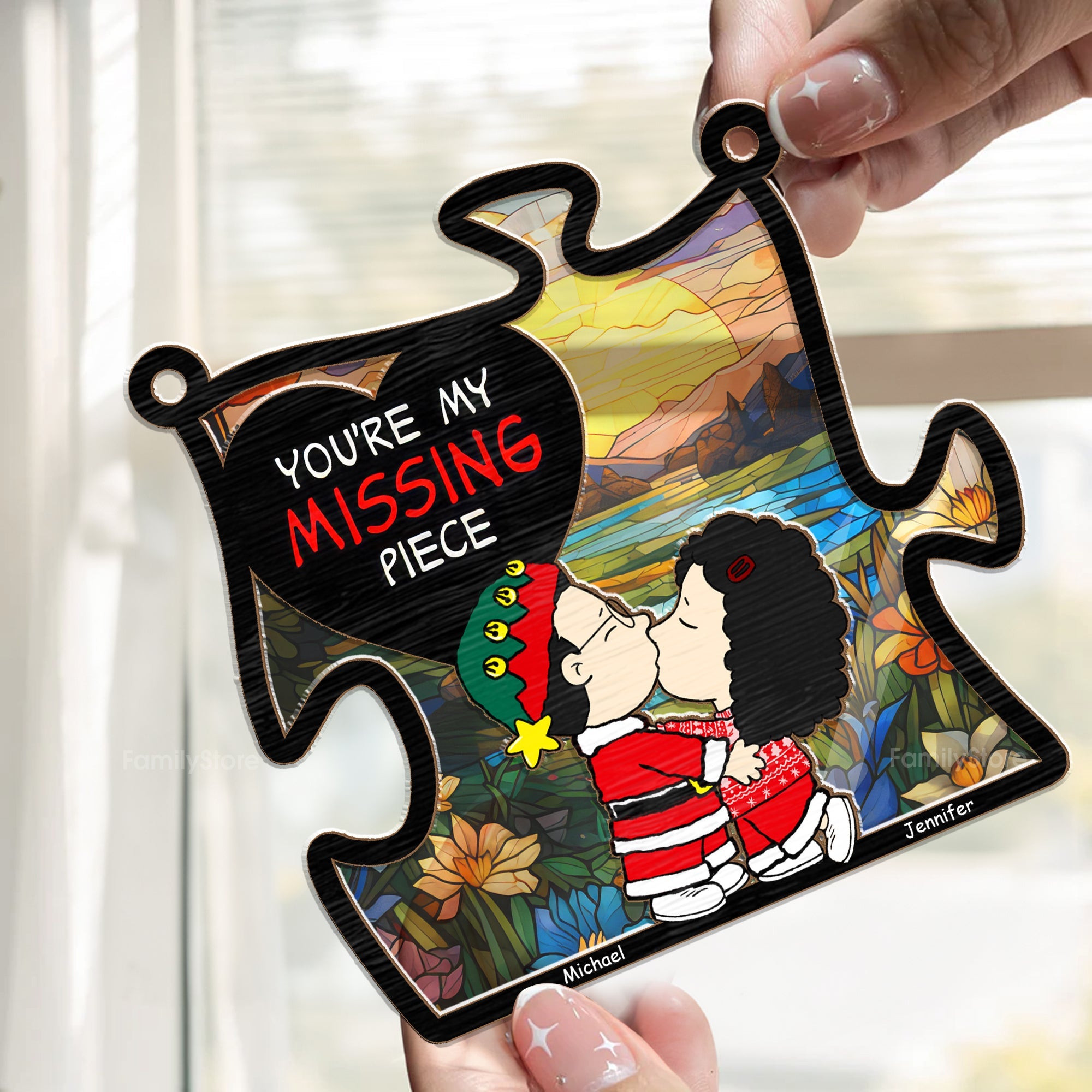 Personalized Puzzle Piece Suncatcher for Couples - Custom Name Gift for Anniversary