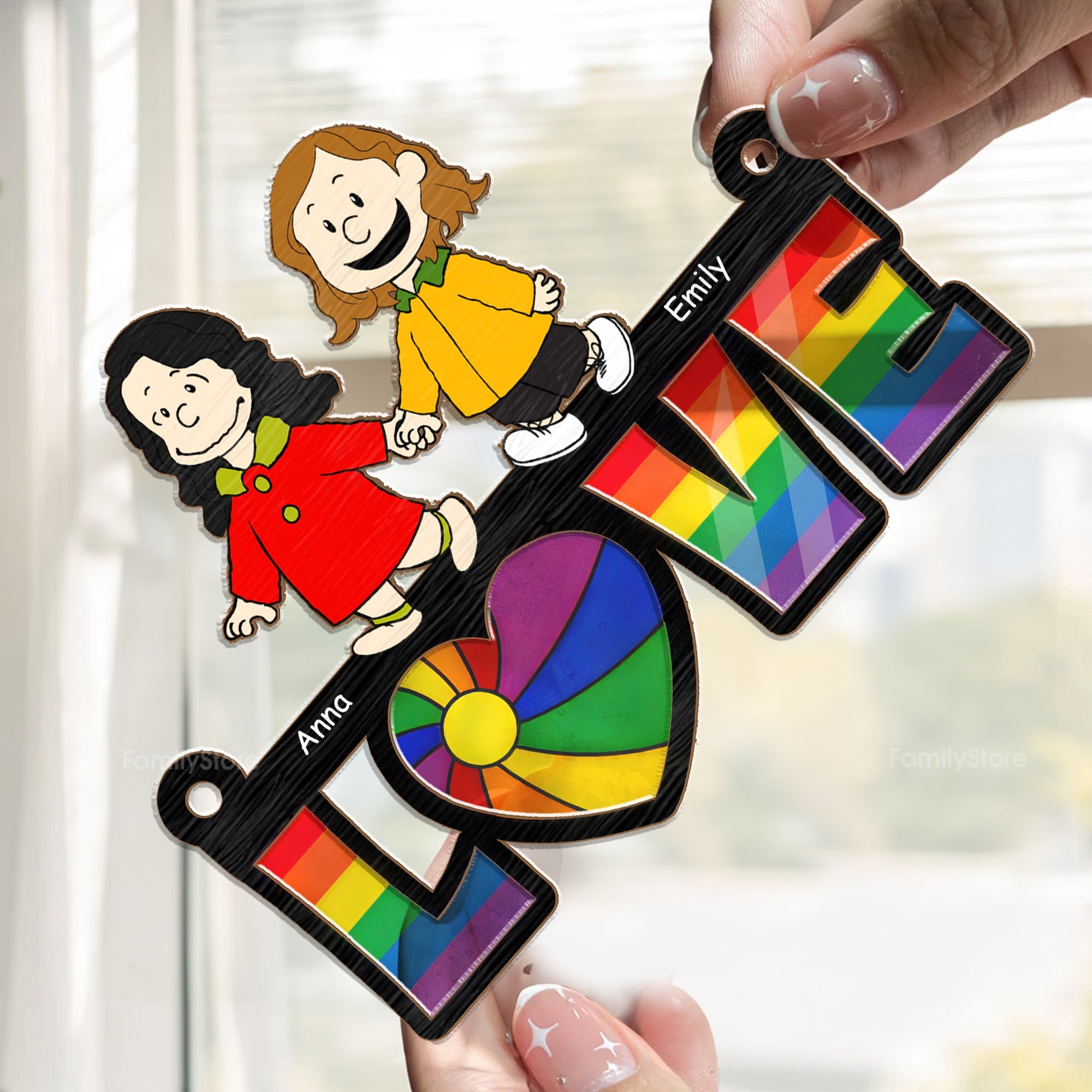 Personalized Love Is Love Suncatcher Ornament Gift for Couple
